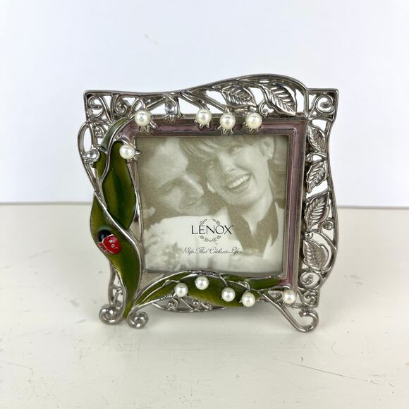 Lenox Metal and Enamel Mini Frame Lily of the Valley Lady Bug - Picture 1 of 8